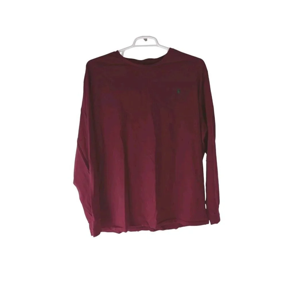 Polo Ralph Lauren Men's XXL Burgundy Basic T-shirt Green Pony Logo Long Sleeve